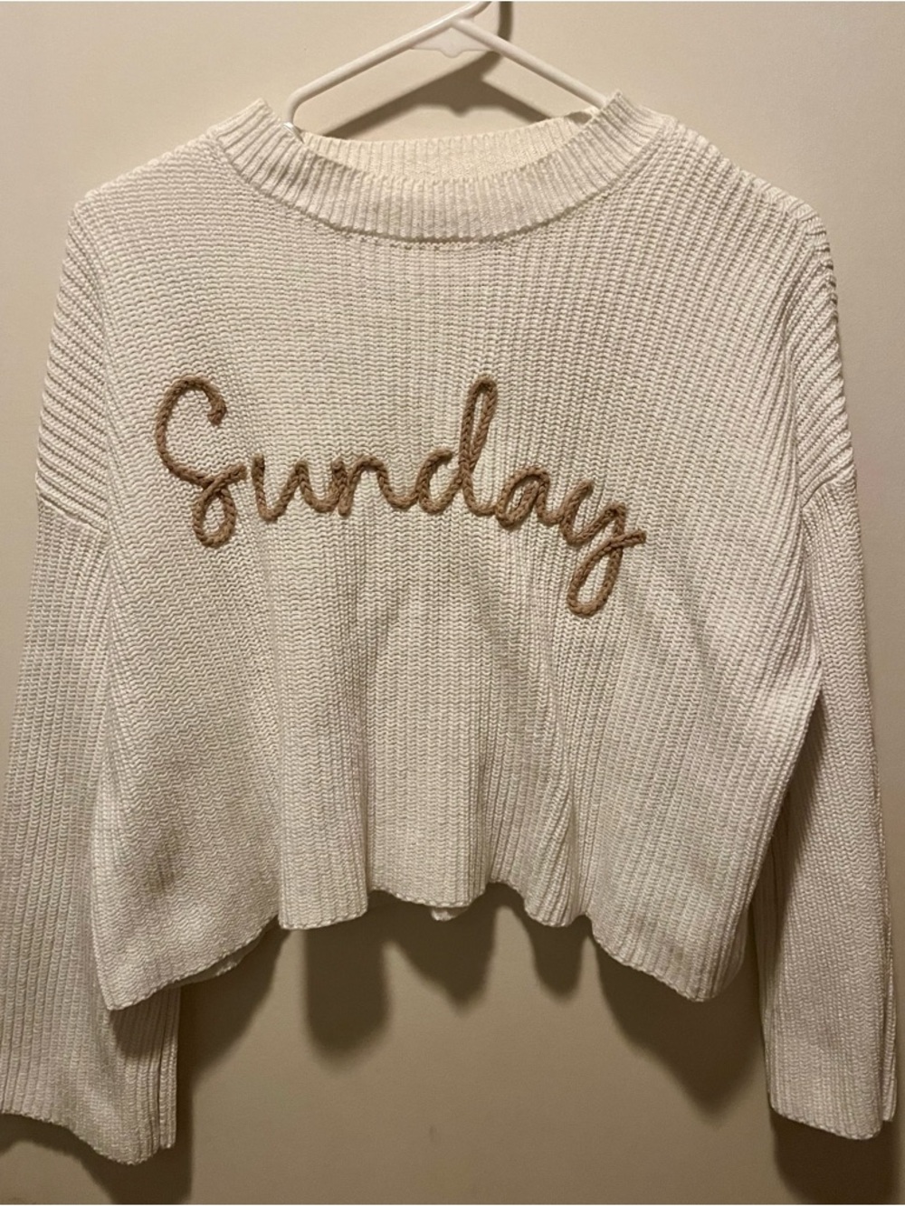 moon & madison Cream Knit 'Sunday' Embroidered Crop Sweater